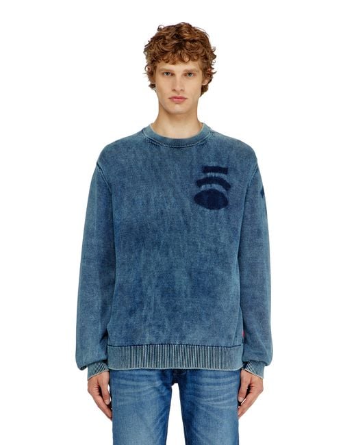 DIESEL Blue Denim-Look Jumper With Patch Effects for men