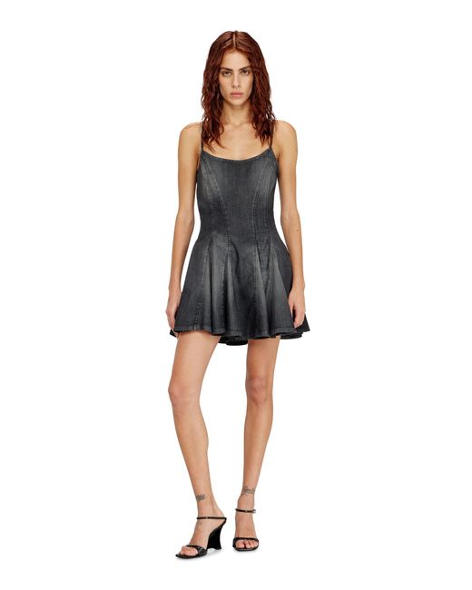 DIESEL Black Denim Mini Dress With Lightweight Skirt