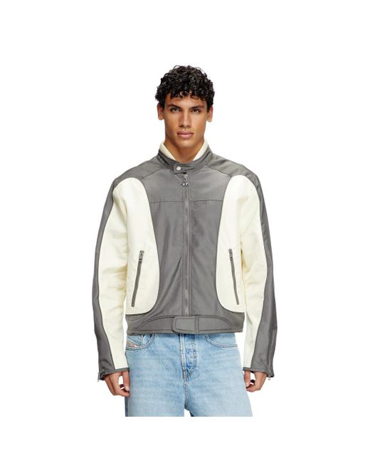 DIESEL Gray Colour-block Biker Jacket With Piping for men