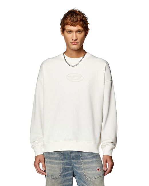 DIESEL White Sweatshirt With Embossed Oval D Logo for men