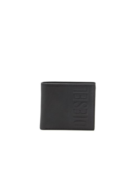 DIESEL Black Leather Bi-fold Wallet With Embossed Logo for men
