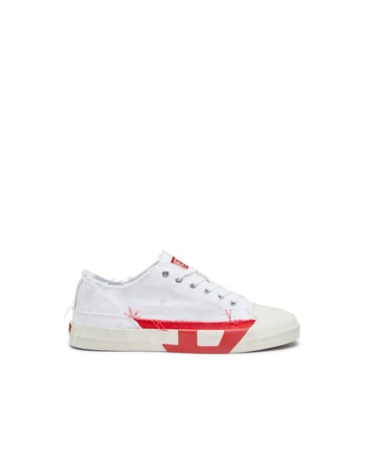 DIESEL White S-D-Verse-Dirty-Effect Canvas Sneakers for men