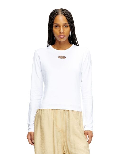 DIESEL White Long-Sleeve Top With Oval D Cut-Out