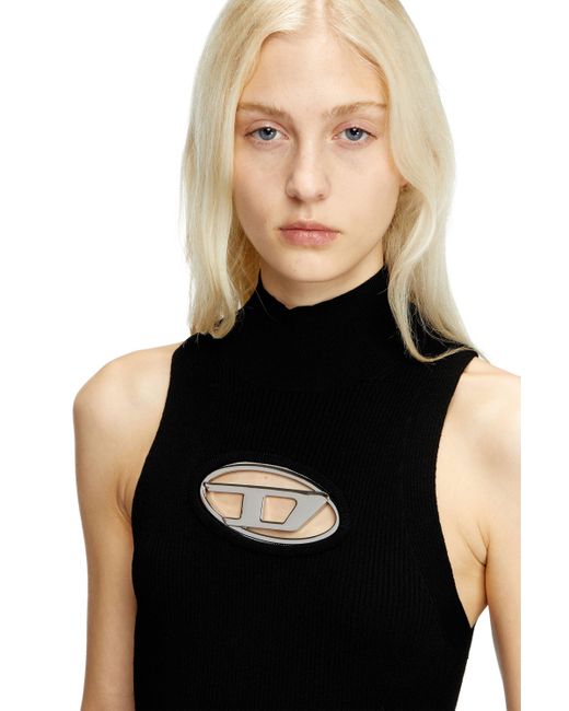 DIESEL Black Cut-out Mini Dress With Logo Plaque