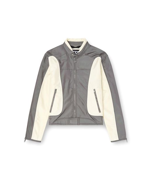 DIESEL Gray Colour-block Biker Jacket With Piping for men