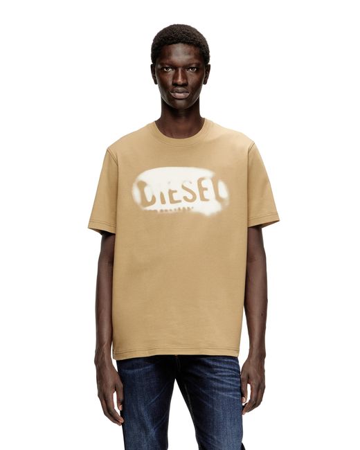 DIESEL Natural Light Cotton T-Shirt With Faded Logo for men