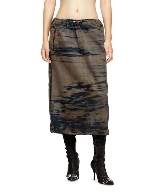 DIESEL Black Midi Denim Skirt With Drawstring