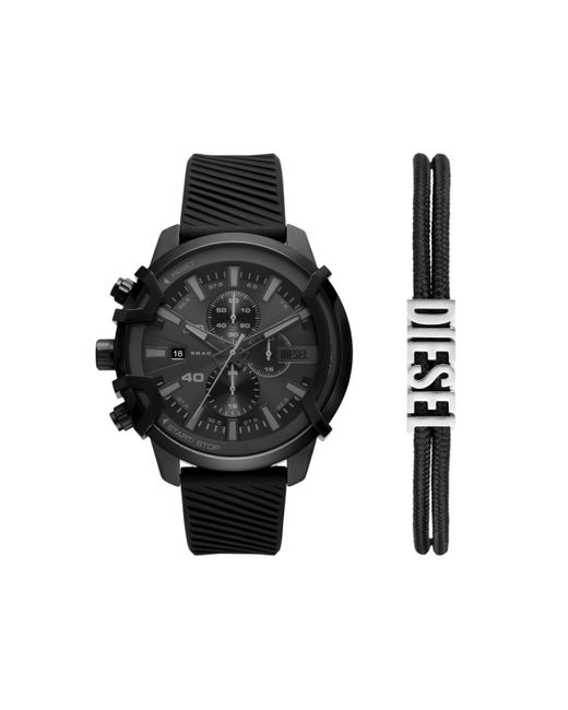 DIESEL Black Griffed Silicone Watch And Bracelet Set for men