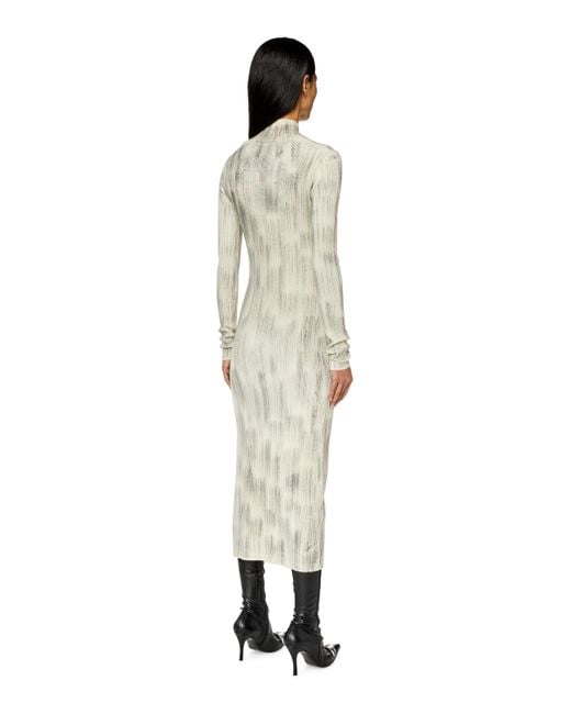 DIESEL White Ribbed Midi Dress With Oval D Plaque