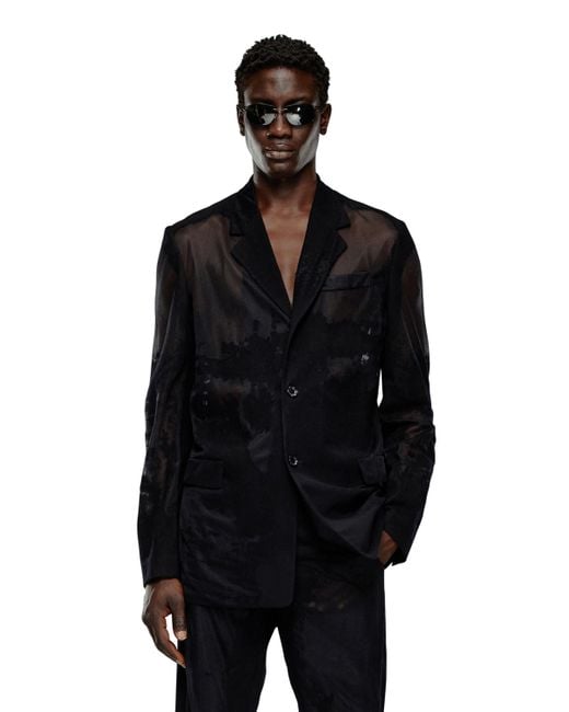 DIESEL Black Tailored Jacket In Devoré Cool Wool for men