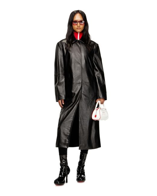 DIESEL Black Long Padded Leather Coat