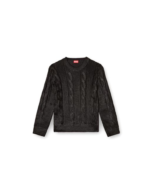 DIESEL Black Cable-Knit Jumper With Shiny Effect for men