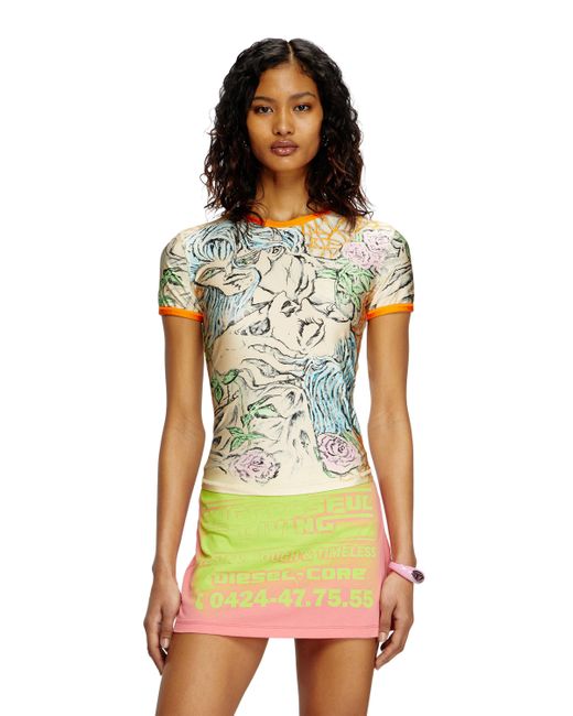 DIESEL Green T-Shirt With Tattoo Print