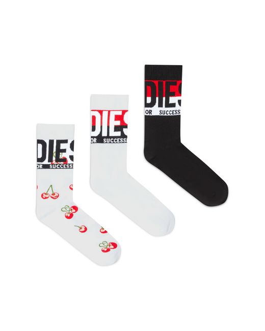 DIESEL White Three-Pack Of Cotton Socks With Jacquard Motifs for men