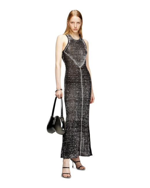 DIESEL Black 'M-Rab' Midi Dress Made Of Linen Yarn