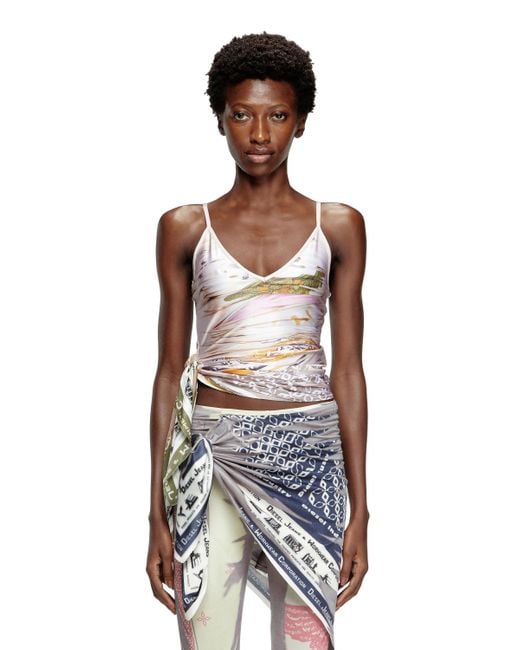 【新品】OMMO SATIN DRAPE TANK TOP DIESEL Draped Camisole With Bandana Knot in White | Lyst UK