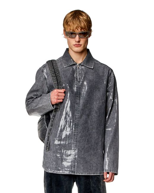 Overshirt in denim effetto paillette di DIESEL in Gray da Uomo