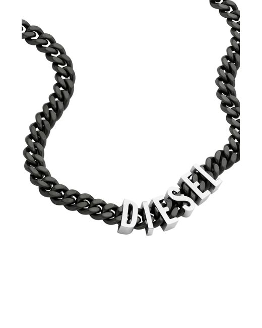 DIESEL Black Two-tone Stainless Steel Chain Necklace for men