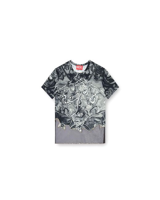 DIESEL Blue Nylon T-shirt With Heraldic Print