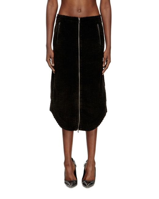 Jupe midi en coton avec zip DIESEL en coloris Black