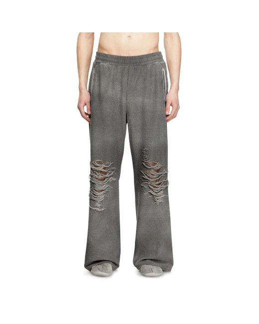 DIESEL Gray Track Pants With Distressed Front for men