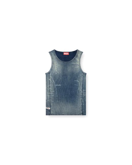 DIESEL Blue Ribbed Tank Top With Denim Trompe L'Oeil