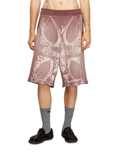 DIESEL Pink Waffle Shorts With Medieval Print for men