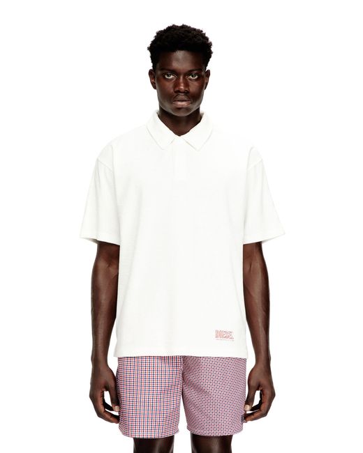 DIESEL White Towelling Cotton Polo Shirt for men