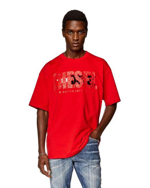 DIESEL Red T-shirt With Dual Logo for men