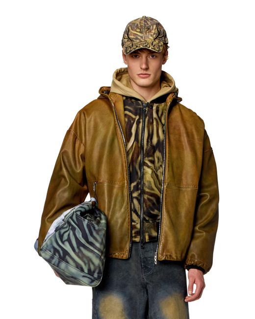 DIESEL Multicolor Hooded Leather Jacket for men
