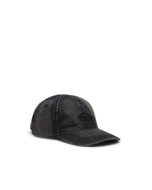 DIESEL Black Denim Cap With Frayed Details And Embroidered Logo for men