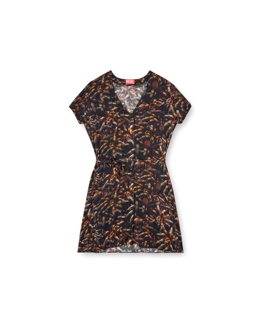 DIESEL Black Viscose Dress With Waist Belt