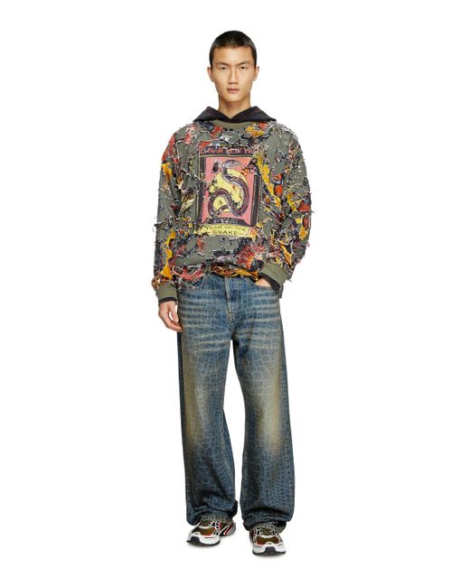 DIESEL Gray Destroyed Snake-print Long-sleeve T-shirt