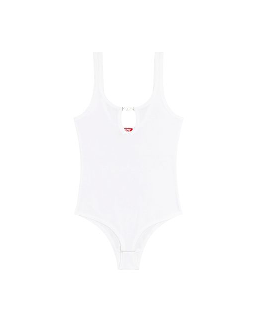 DIESEL White Ribbed Bodysuit With Oval D Plaque