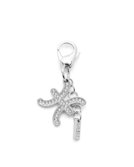 DIESEL White Metal Pisces Charm With Rhinestones