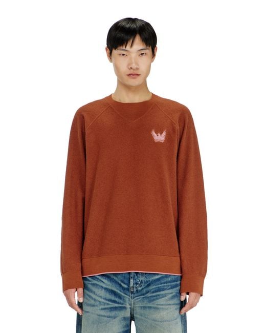 DIESEL Red Bouclé Jumper With Phoenix Embroidery for men