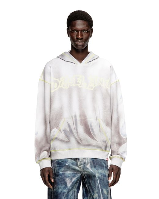 Sweat-shirt à capuche avec imprimé graffiti DIESEL pour homme en coloris White