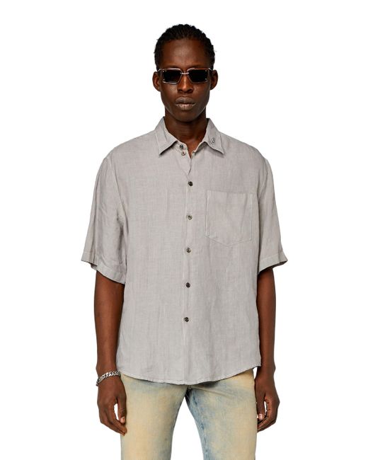 DIESEL Gray Short-sleeve Linen Shirt for men
