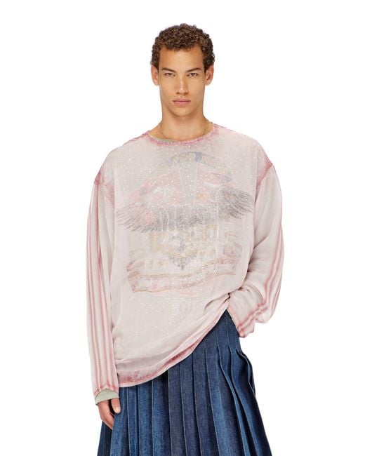 DIESEL Blue Sheer Chiffon Top With Concert Graphics for men