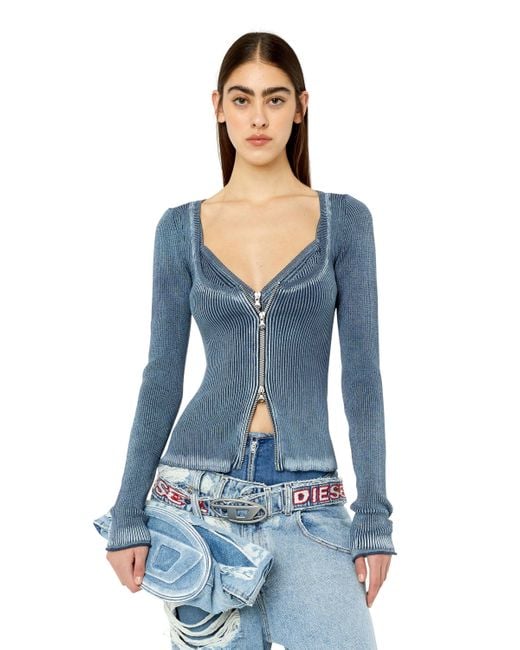 DIESEL Knitted Bra Top And Cardigan Set in Blue