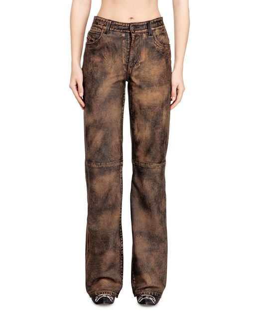 DIESEL Brown Jean-Cut Distressed Leather Pants