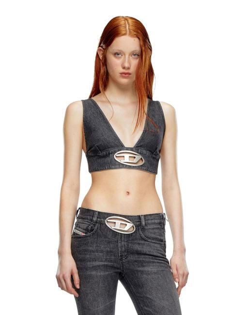 Sujetador Top En Denim Con Placa Oval D DIESEL de color Black