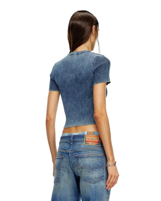 DIESEL Knitted Crop Top With Denim Effect Blue