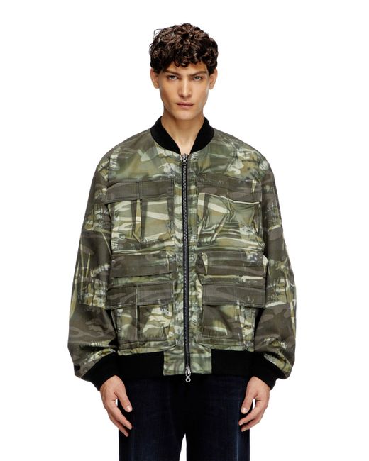 DIESEL Green Camo Jacket With Creased Print for men