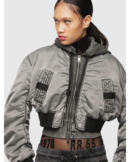 DIESEL Gray Cropped Bomber Jacket