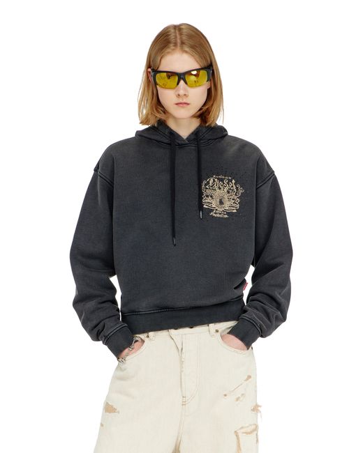 DIESEL Blue Hoodie With Prints And Rhinestone Studs