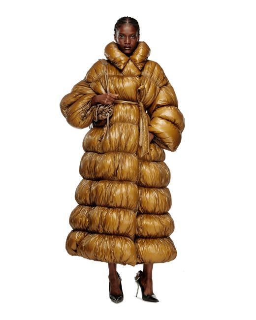 DIESEL Yellow Quilted Down Coat With Belt