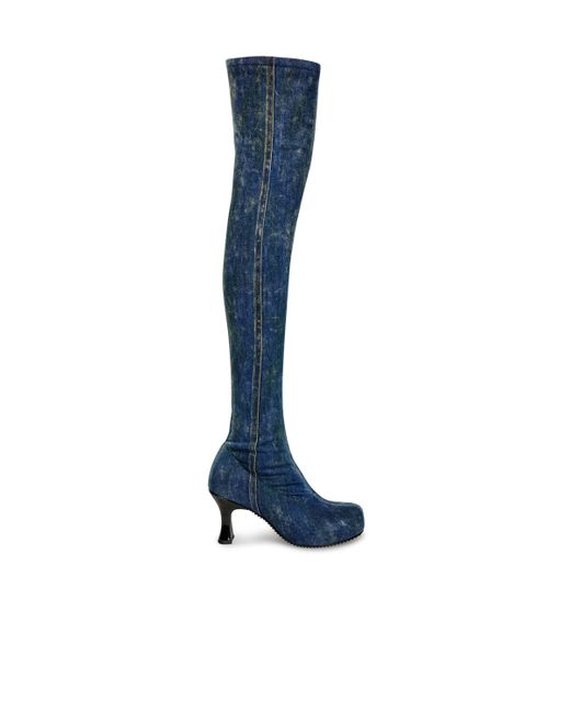 DIESEL Blue D-woodstock-over-the-knee Boots In Denim
