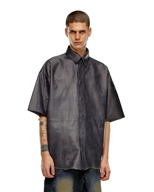 DIESEL Gray Oversized Shirt In Treated Leather for men