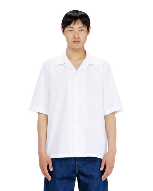 DIESEL White Stretch Poplin Shirt With Oval D Embroidery for men